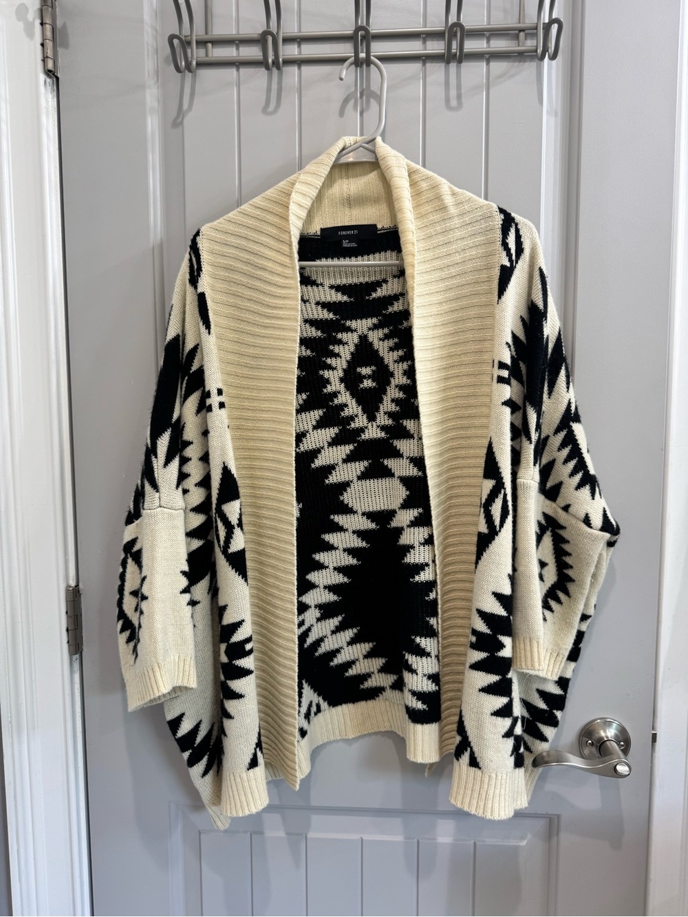 Forever 21 Cream & Black Striped Knit Cardigan